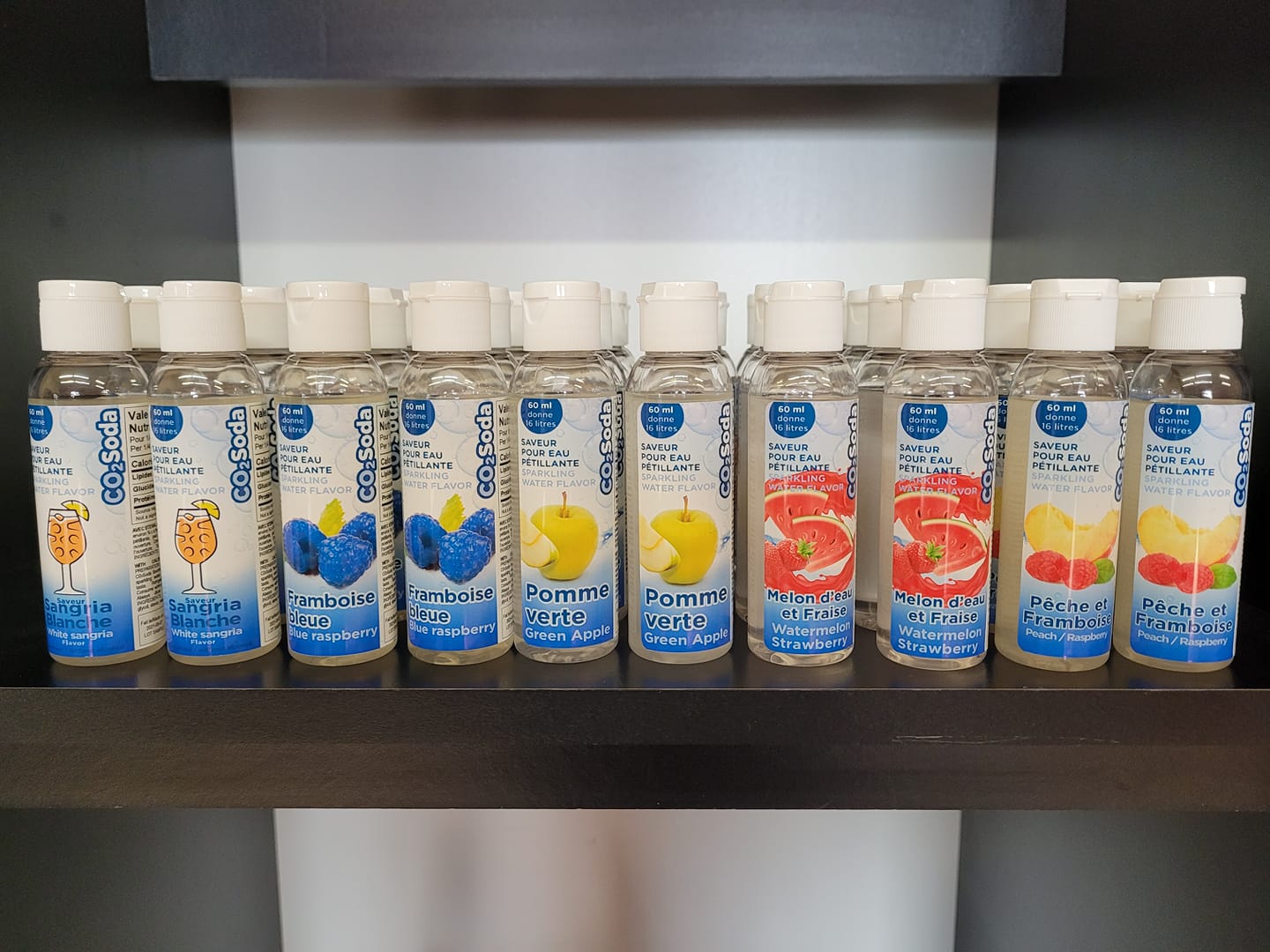 Sélection de saveurs Co2 Soda pour personnaliser l’eau pétillante avec des arômes fruités.